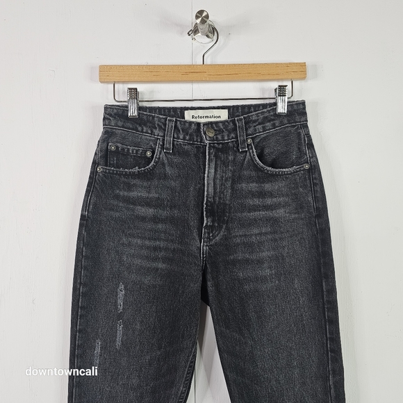 Reformation distressed Julia High Cigarette Jeans High Waist Black Jeans Zip Fly - Picture 3 of 8